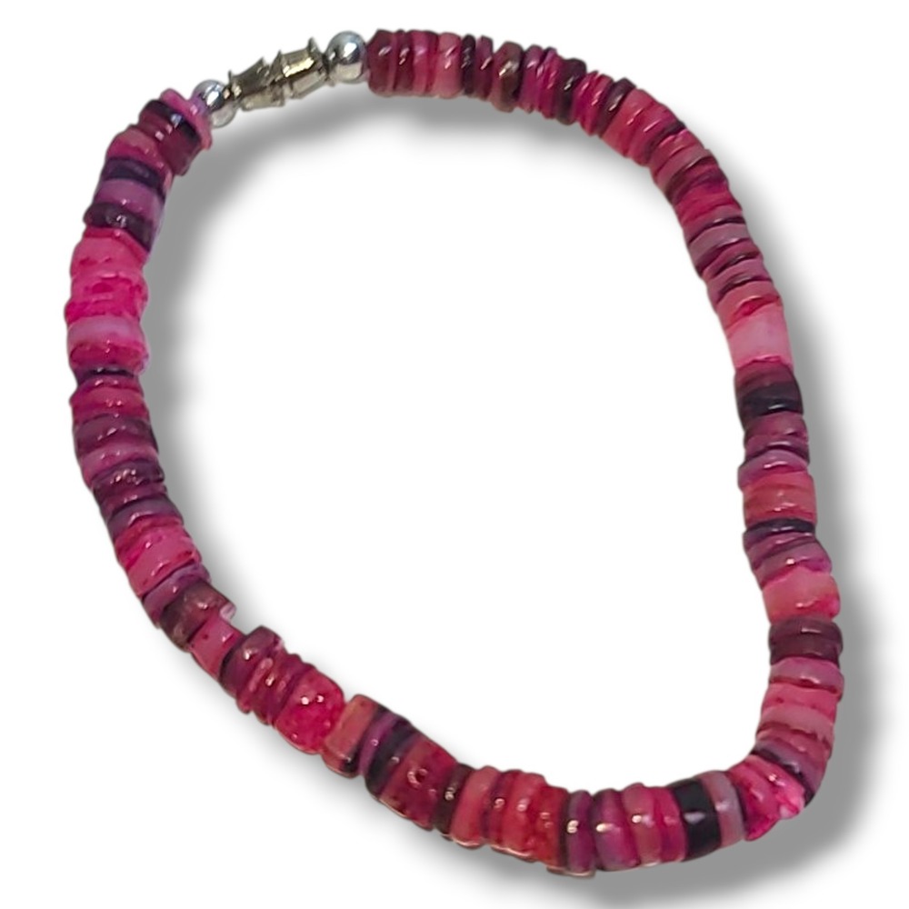 Pink‎ Shell Heishi Bead Bracelet 7" 5.6mm Vintage Surfer Boho Beach Jewelry